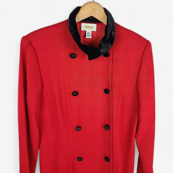 Talbot's Wool Coat Red With Black Velvet Trim Size 8 - Picture 3 of 8